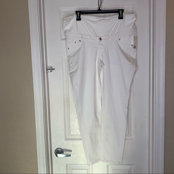 H&M White Maternity Half Panel Jeans Size Large - Picture 1 of 9